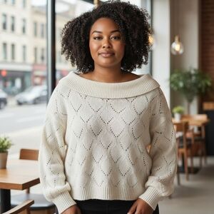 Mango Mohair Blend Diamond Pattern Sweater Off-White/Cream